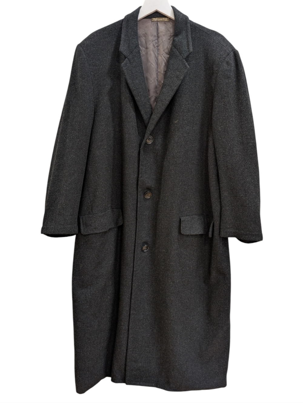 VTG James S. Lee & Co. Custom Tailored XL Wool Herringbone Overcoat Charcoal
